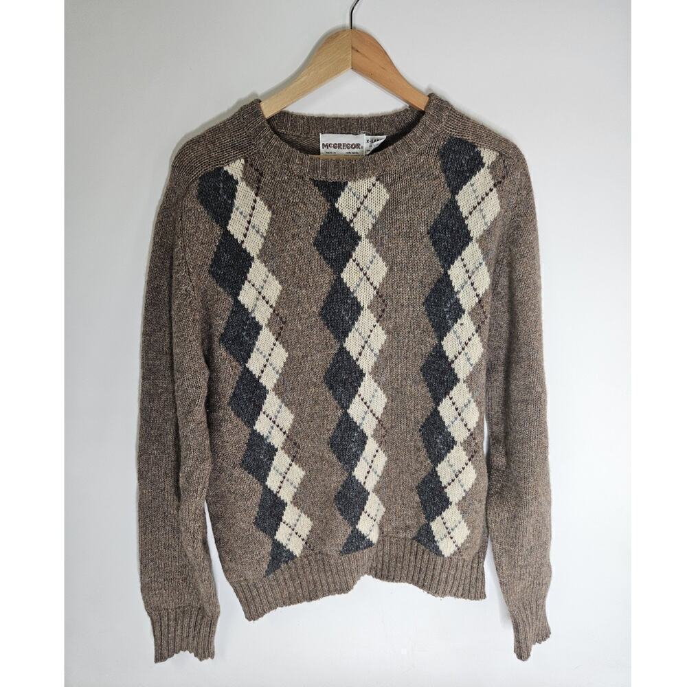 Mcgregor Men Sweater Brown Design XLarge Wool Blend Vintage 80’s Long Sleeve USA